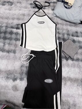 Progress Women’s Black & White Halter Track Joggers Set